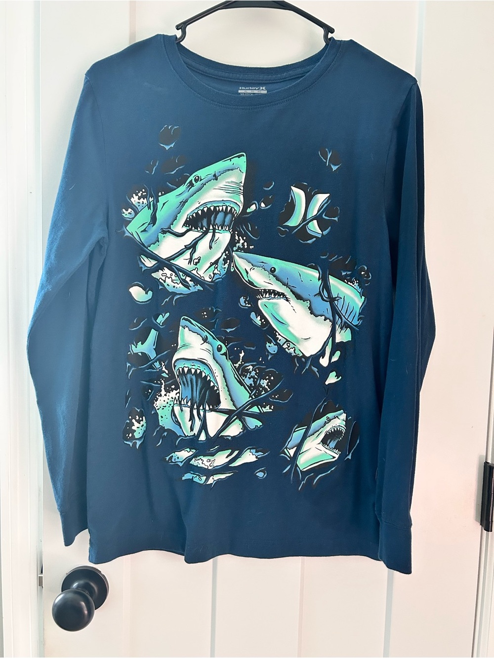 Hurley Teal Crew Neck Graphic long sleeve Tee